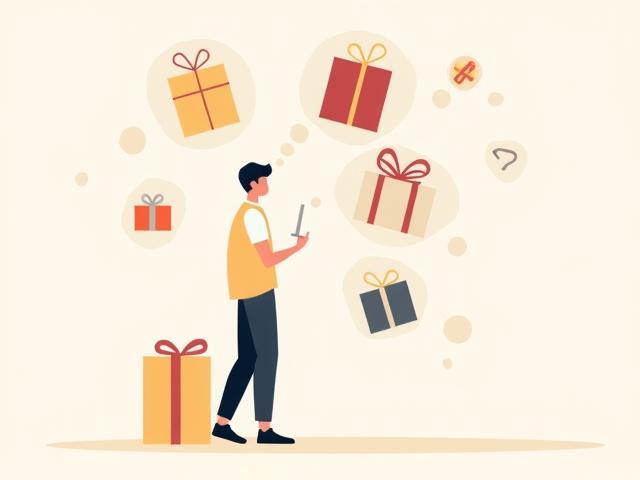 Stylized illustration of a person pondering different options, representing the process of choosing a gift.